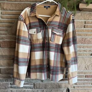 Angels Plaid Long Sleeve Shirt Jacket Women's Size M Brown Red Blk Wht NWT